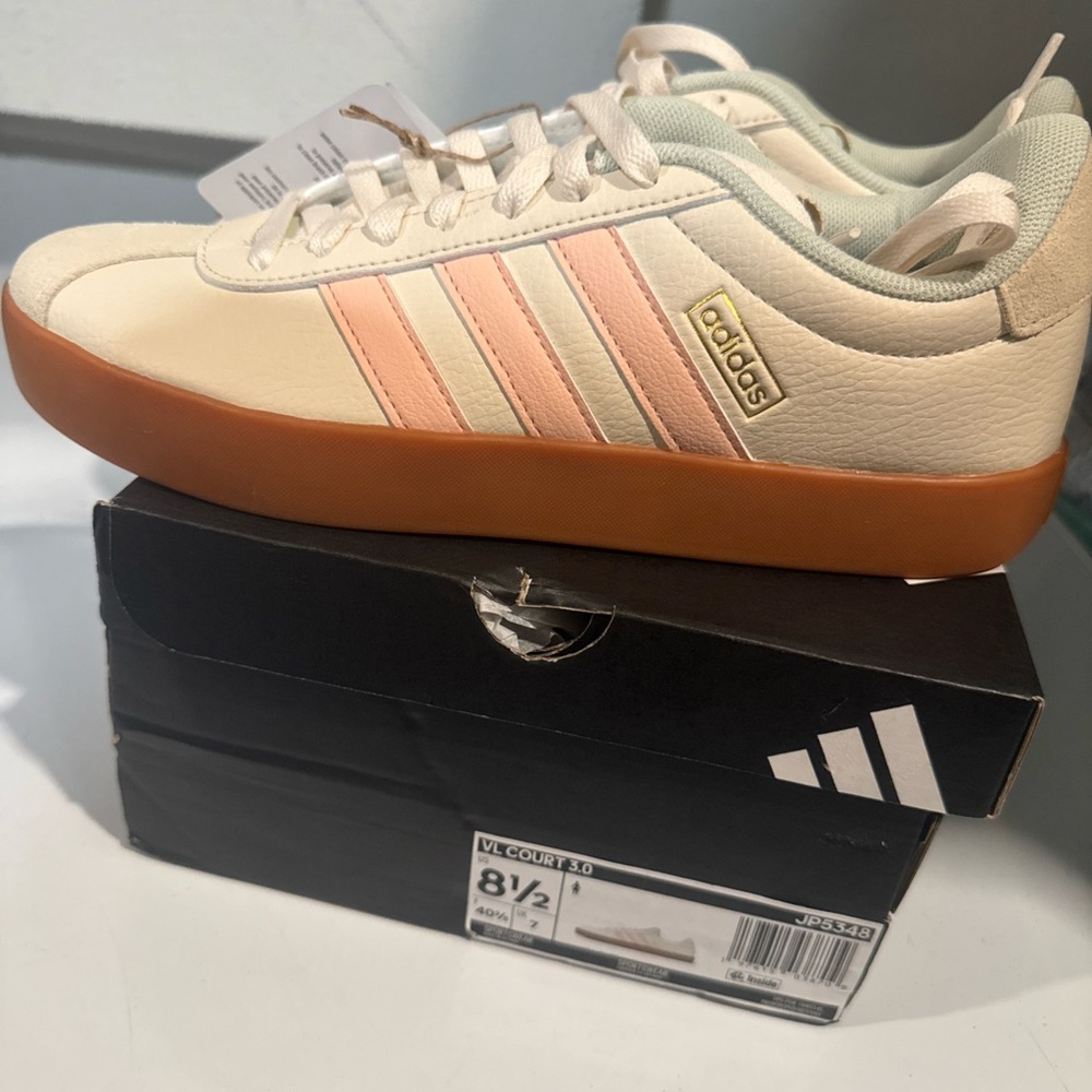 Adidas Court Sneakers with Pink Stripes